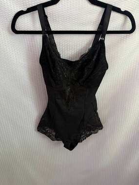 SHAPERX Black Lace Tummy Control Shapewear Bodysuit Size S